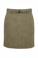 Max Mara Φούστα Vintage Herringbone Με Ζώνη Μπεζ-Καφέ Γυναικεία L