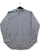 RALPH LAUREN CAMICIA BUTTON DOWN CLASSIC RIGATA BLU BIANCO UOMO PRE OWNED XL