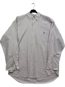 RALPH LAUREN STRIPED SHIRT 90s BIG SHIRT LOGO BURGUNDY/WHITE UNISEX L