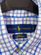 RALPH LAUREN ΠΟΥΚΑΜΙΣΟ SLIM FIT ΚΑΡΟ ΛΕΥΚΟ ΜΠΛΕ ΑΝΤΡΙΚΟ PRE OWNED L