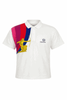 1980s SERGIO TACCHINI POLO SHIRT GRAPHIC WHITE UNISEX PRE OWNED S