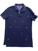 Tommy Hilfiger Men’s Navy Slim Fit Polo Shirt with Flag Pattern Size S
