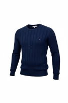 TOMMY HILFIGER ΠΛΕΚΤΗ ΜΠΛΟΥΖΑ CABLE-KNIT ΜΕ ΚΕΝΤΗΤΟ ΛΟΓΟΤΥΠΟ ΜΠΛΕ ΑΝΔΡΙΚΗ