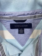 TOMMY HILFIGER Striped Polo Shirt Classic Logo Light Blue Men's L
