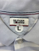 TOMMY HILFIGER POLO SHIRT STRIPED LIGHT BLUE AND WHITE MALE PRE OWNED L