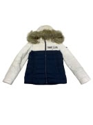 TOMMY JEANS giacca da donna imbottita con cappuccio e pelliccia bicolore bianco-blu S