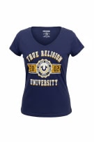 TRUE RELIGION T-SHIRT UNIVERSITY BIG LOGO BLU DA DONNA S