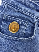 TRUSSARDI JEANS ΠΑΝΤΕΛΟΝΙ VINTAGE ΔΕΡΜΑΤΙΝΟ ΛΟΓΟΤΥΠΟ ΜΠΛΕ ΓΥΝΑΙΚΕΙΟ XS