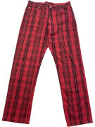 UNKNOWN BRAND PANTALONI TARTAN ROSSO UNISEX PRE OWNED M