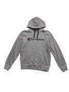 VINTAGE CHAMPION HOODIE WITH EMBROIDERED LOGO GREY MEN'S M