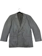 VINTAGE GREY MEN'S DOUBLE-BREASTED LEATHER BLAZER M/L