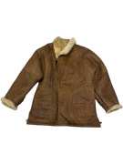 VINTAGE WOMEN'S BROWN LEATHER MOUTON COAT L/XL