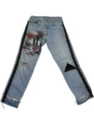 JEANS DONNA VINTAGE LEVI\'S IN DENIM CUSTOM DIPINTI XS