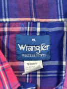 WRANGLER SHORT SLEEVE WESTERN SHIRT PLAID NAVY RED MENS PRE OWNED XL