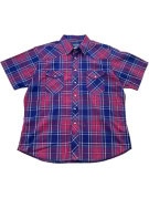 WRANGLER SHORT SLEEVE WESTERN SHIRT PLAID NAVY RED MENS PRE OWNED XL