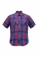 WRANGLER SHORT SLEEVE WESTERN SHIRT PLAID NAVY RED MENS PRE OWNED XL